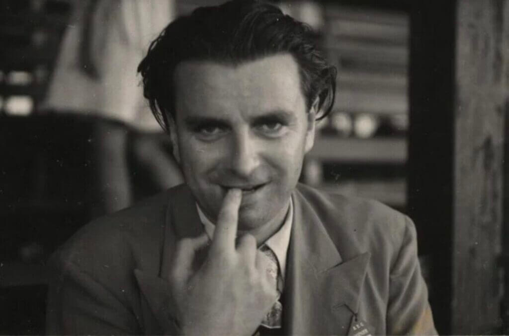 Black And white vignette Tom Harnett Harrisson biting his finger